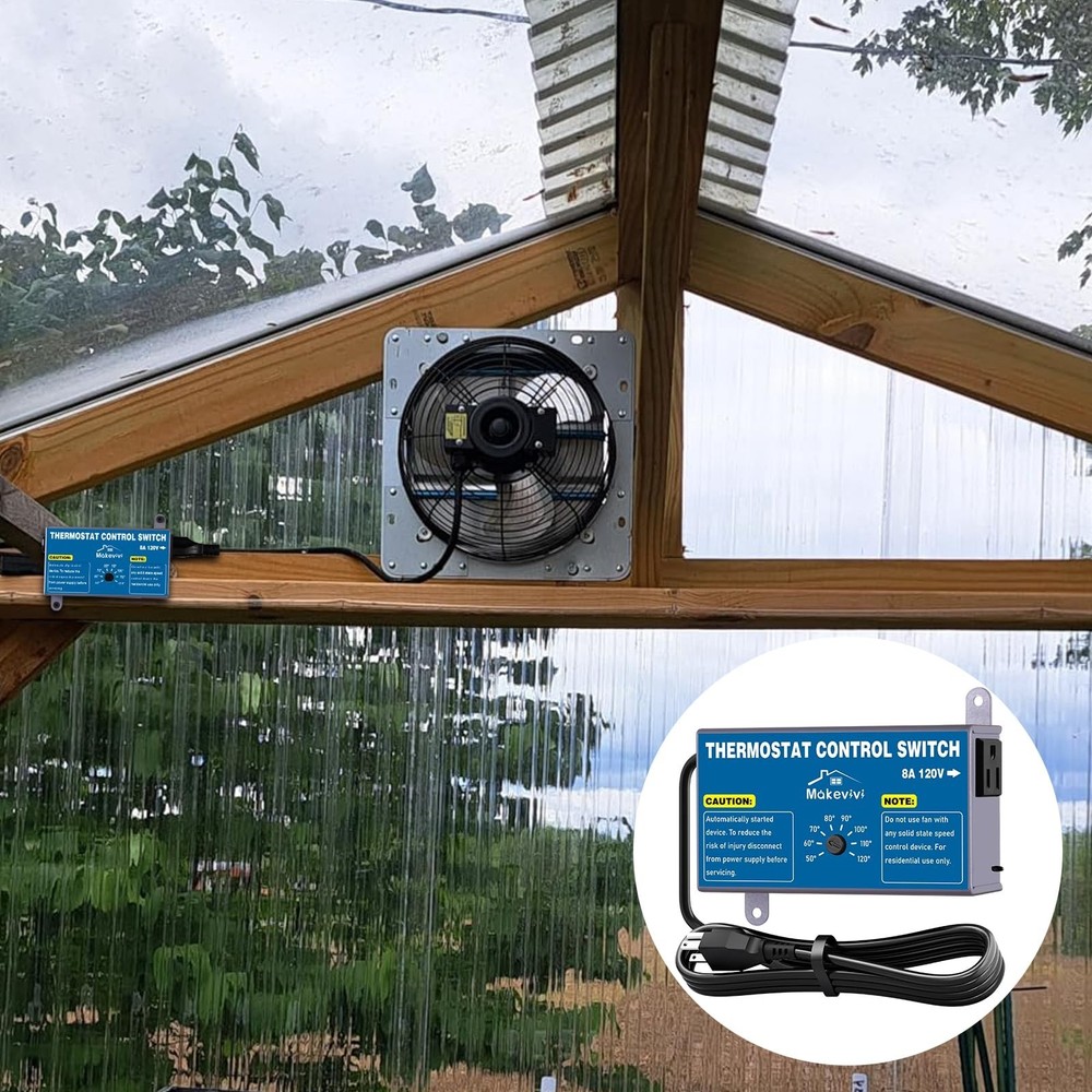 Attic Thermostat, Adjustable Temperature Controller for Attic Fan, with Overl...