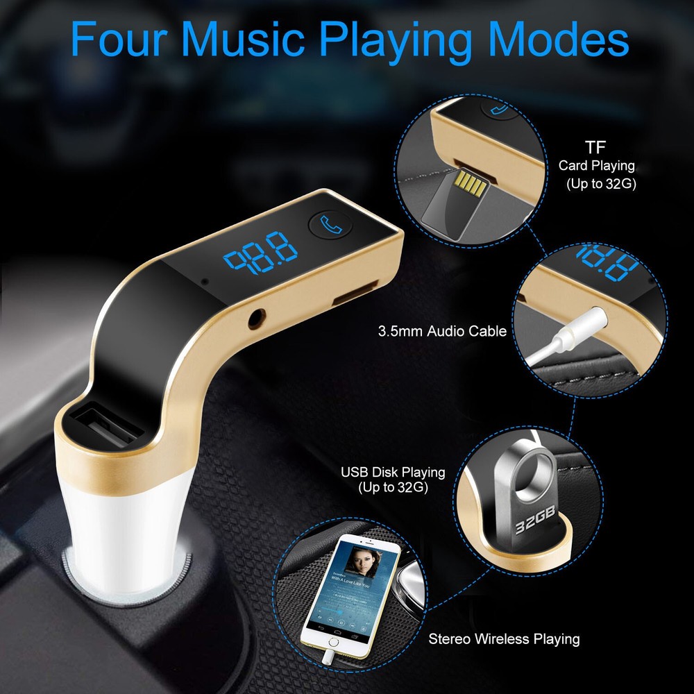 Car FM Transmitter Wireless Hands-free LED MP3 Player Radio Adapter USB Charger