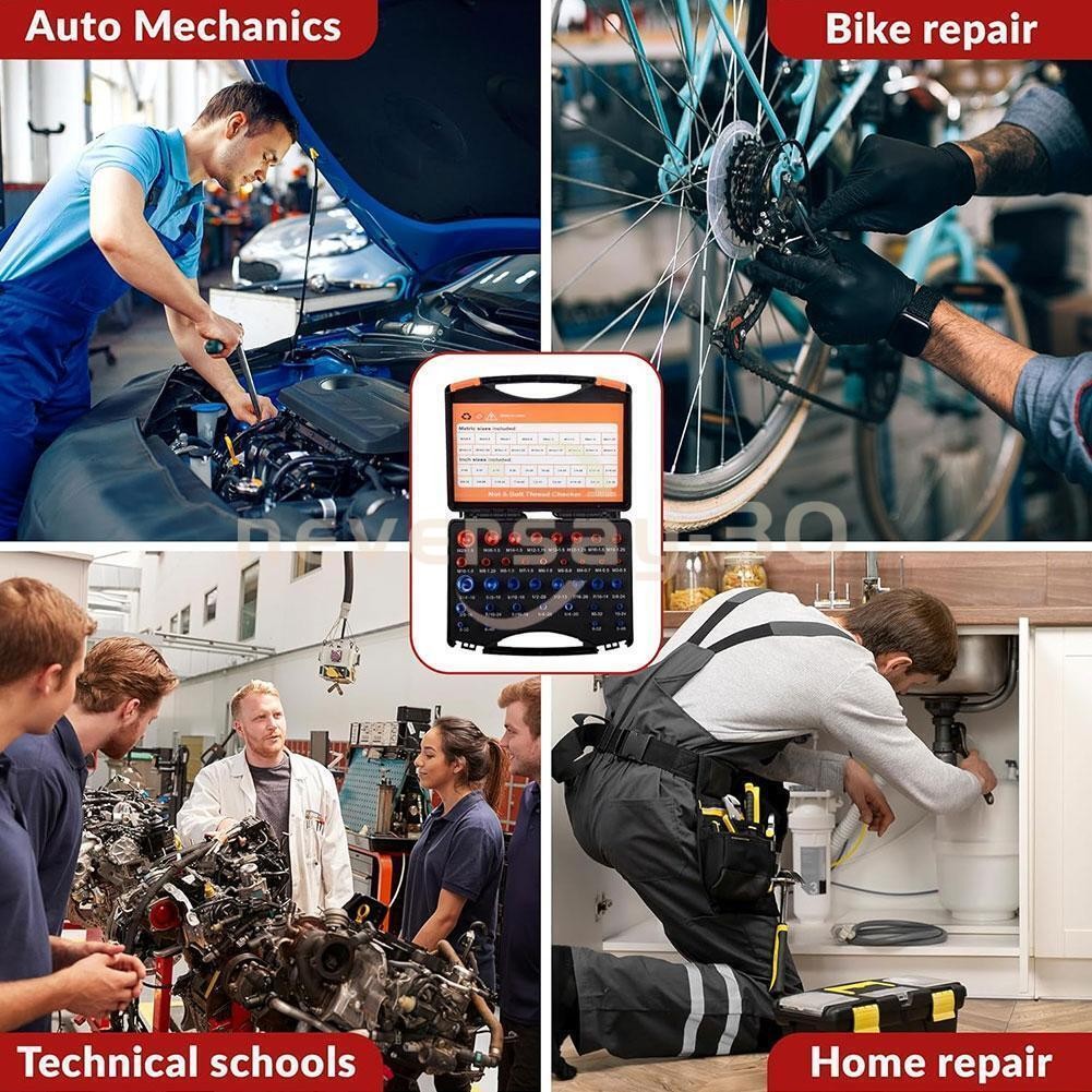 44pcs Screw Bolt Nut Thread Measure Gauge Size Checker Set (23 Inch & 21 Metric)