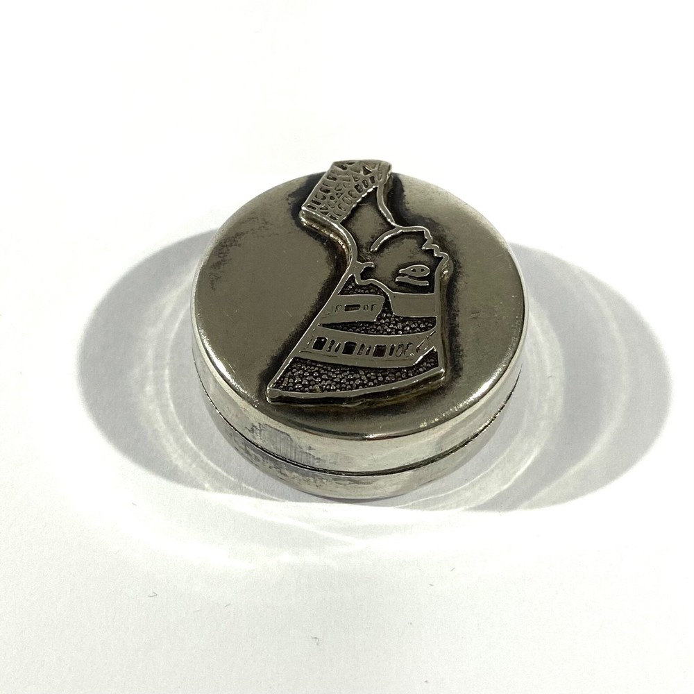 Vintage Solid Silver Egyptian Pill Box, Queen Nefertari, Snuff Box, Hallmarked