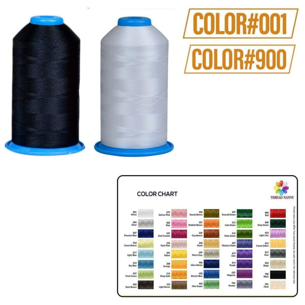 Huge Machine Embroidery Thread Black & White - Large Polyester Cones 5500 Yards