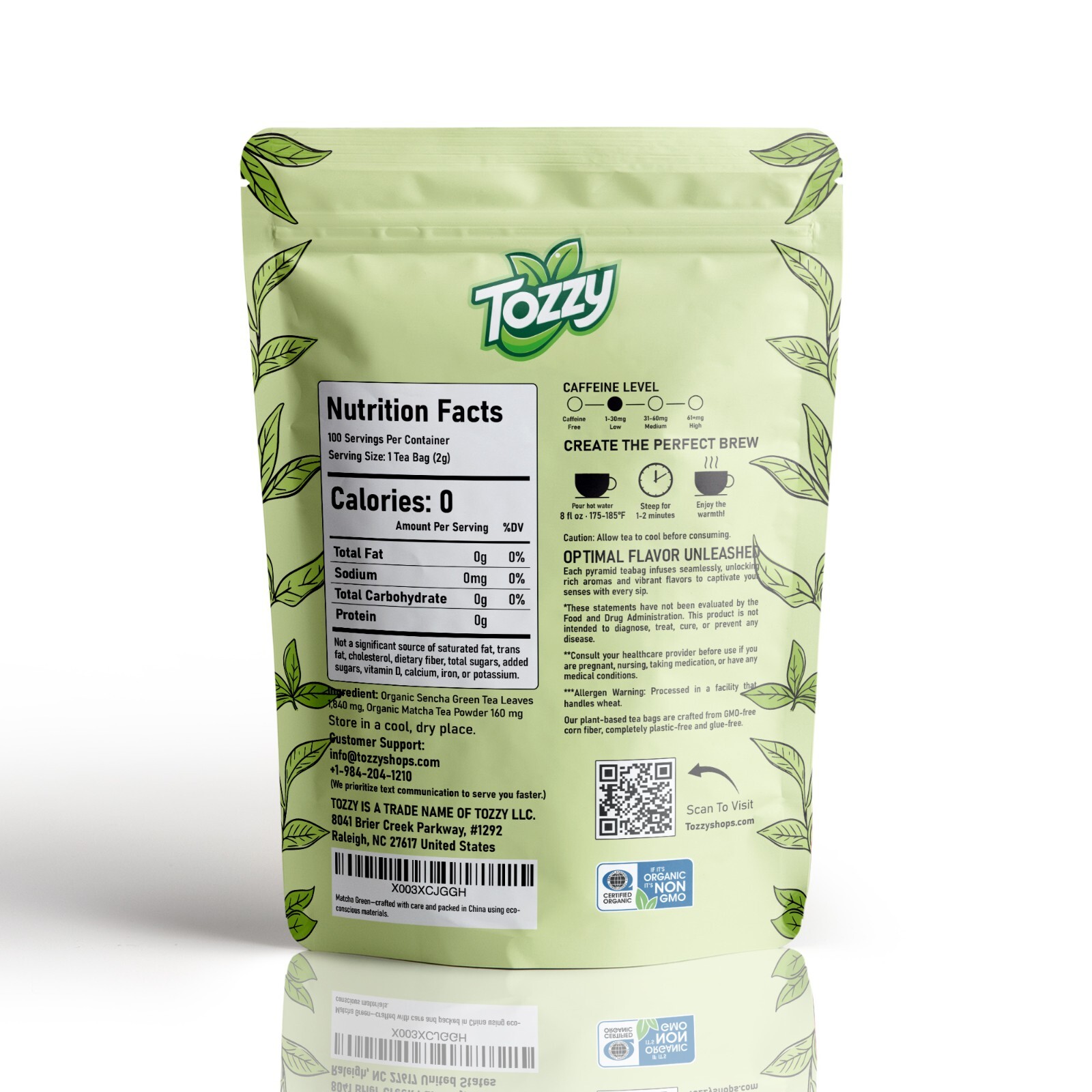 Organic Matcha Green Tea - 100 Count (Plant-Based Pyramid Tea Bags) | Ceremonial