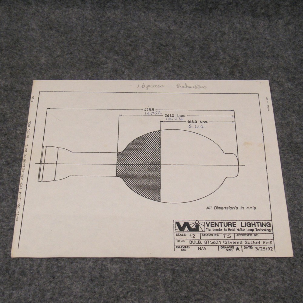 Light Bulb Blueprint Sheet Venture Lighting Regular Paper BT56Z1 Silvered Socket