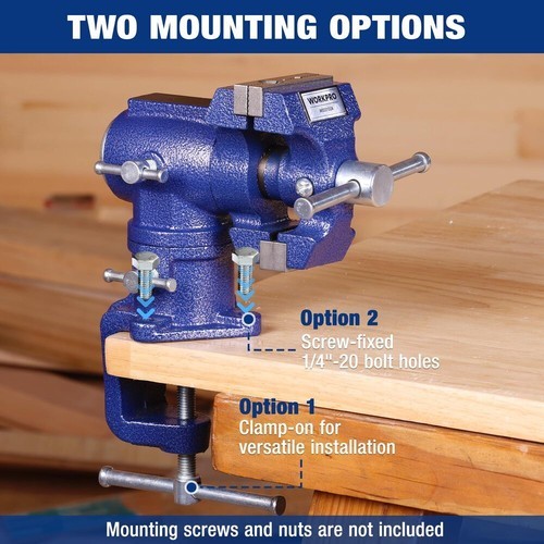 WORKPRO Portable Dual Jaws Table Vises 2.5"&1.5" 360° Swivel Clamp-On Bench Vise
