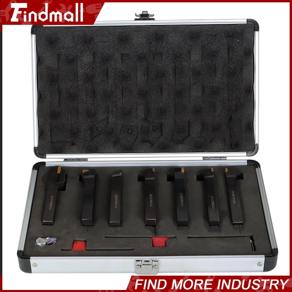 7Pcs 1/2" Lathe Tool Bit Thread Insert+Holder Set Carbide Indexable Turning Tool