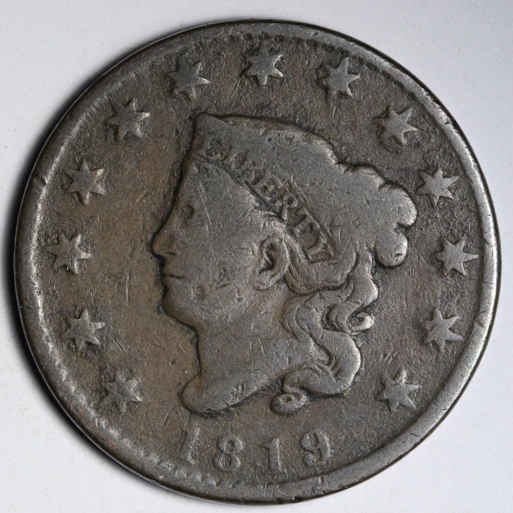 1819 Coronet Head Large Cent CHOICE VG E108 TNC