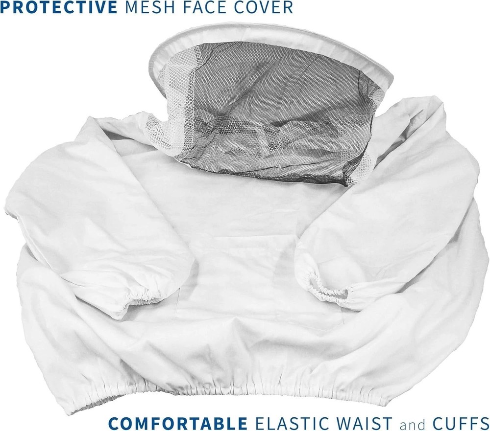 Professional White Large Beekeeping Suit, Jacket, Pull Over, Smock with Veil,
