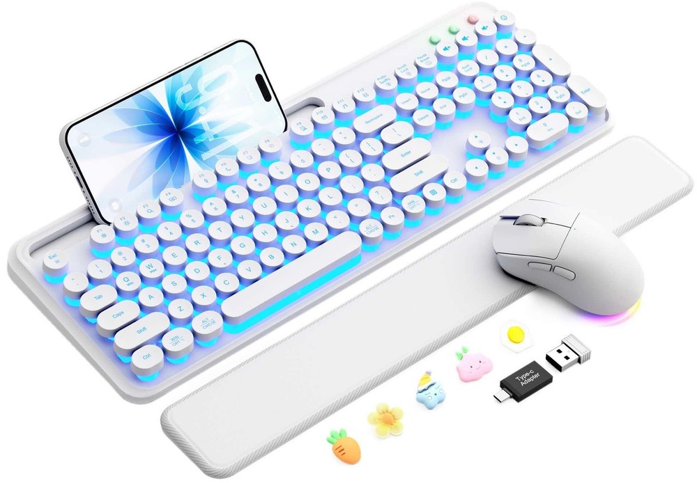 Wireless Keyboard and Mouse Combo  Backlit Typewriter Keyboard with Magnetic ...
