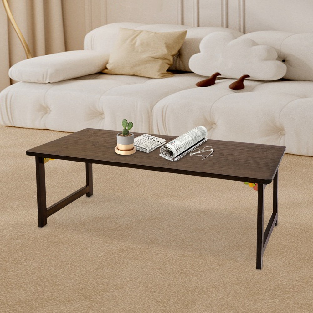 Folding Floor Table Foldable Coffee Table Sitting Dining Table Walnut Color NEW