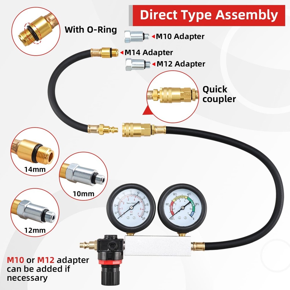 Cylinder Leak Down Tester Gasoline Engine Compression Leakage Detector Tool