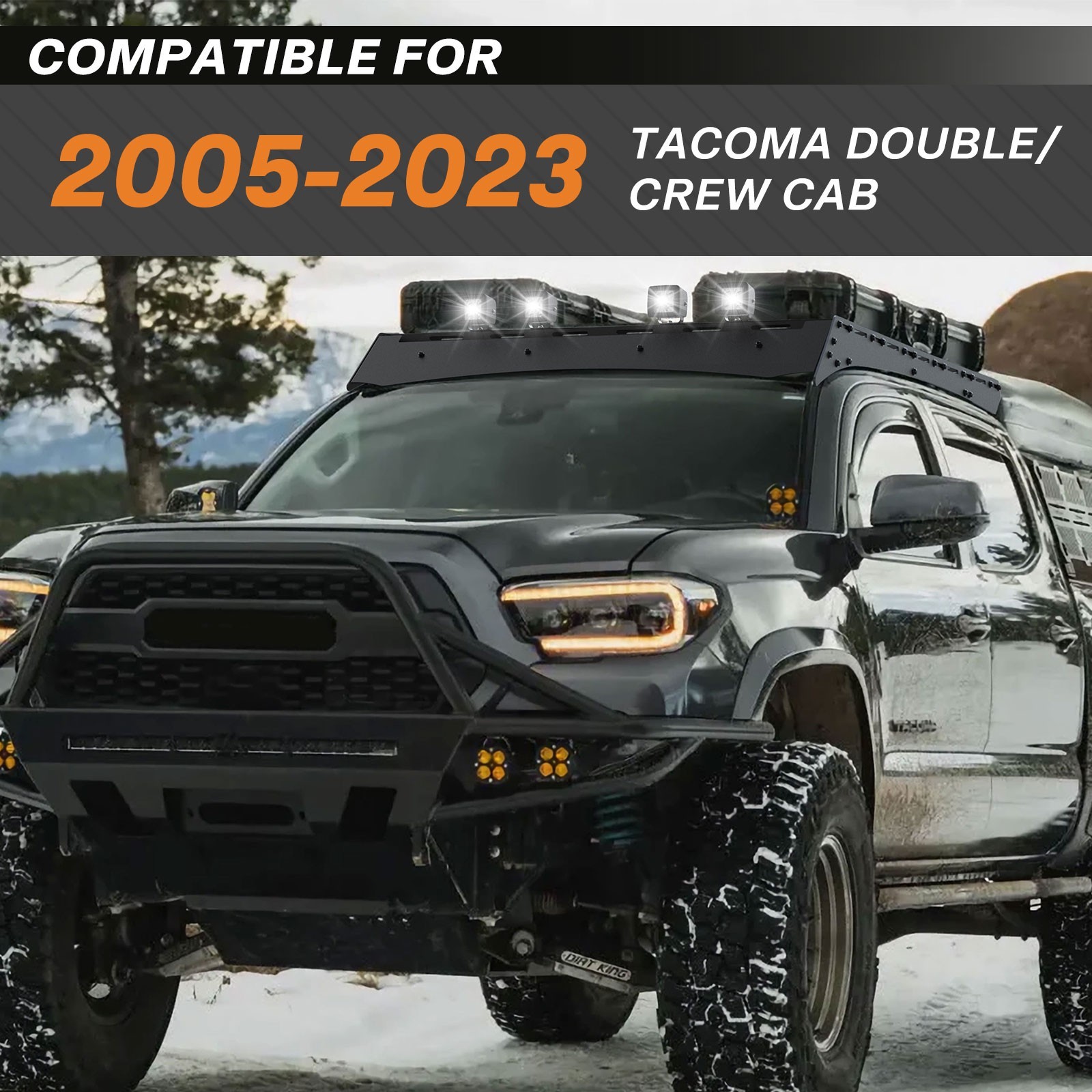 US For 2005-2023 Toyota Tacoma Double Cab Roof Rack Cargo Carrier w/LED Light