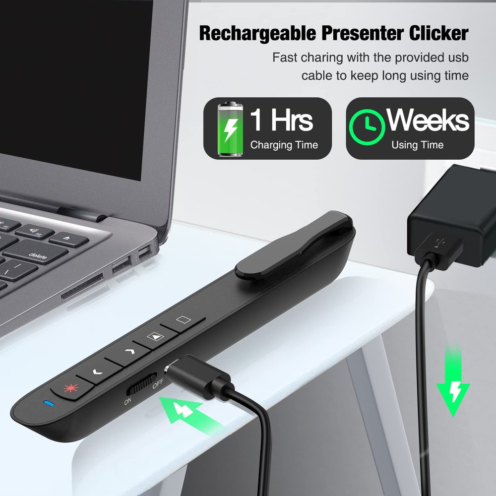 Presentation Clicker Green Laser Pointer, Rechargeable PowerPoint Clicker Wir...