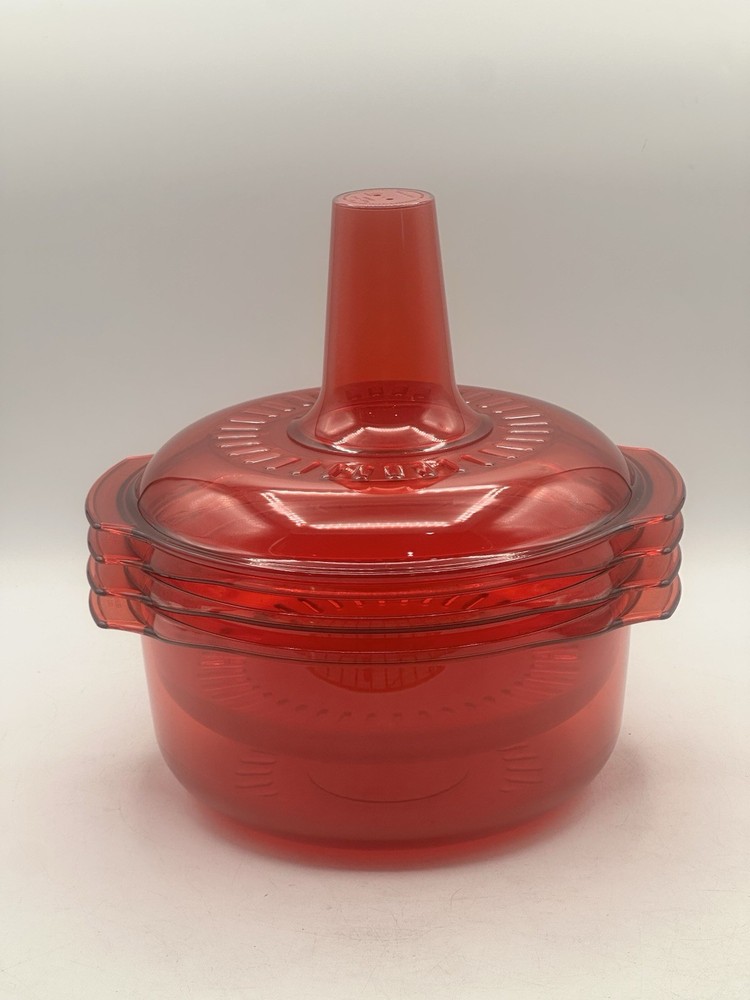 Tupperware Microwave Stack Cooker Steamer Transparent Cranberry Red 5 Piece Set