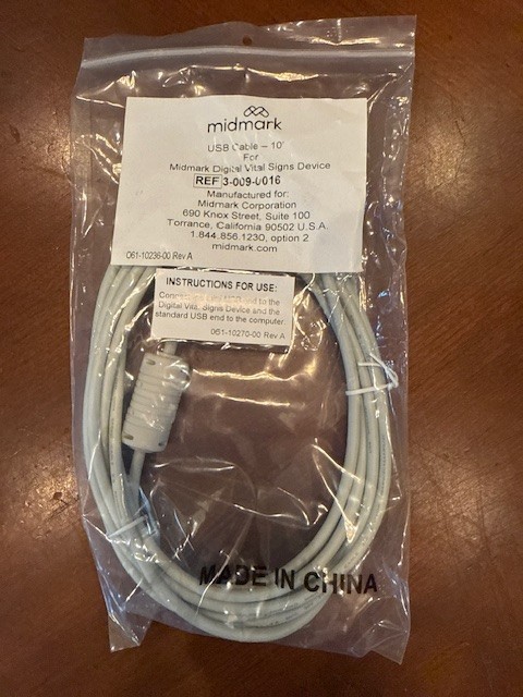 Midmark USB 10’ Cable For Midmark Digital Vital Signs Device REF 3-009-0016