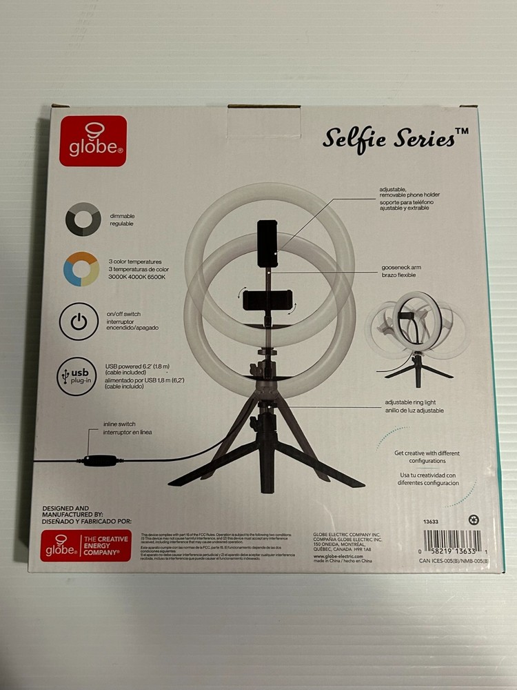 Globe Selfie Series LED Ring Light On/Off Switch USB Powered