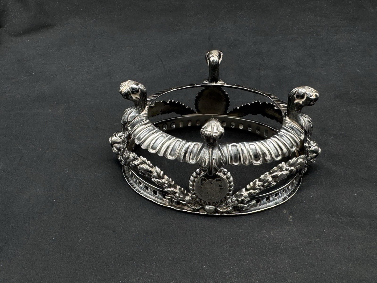 ANTIQUE FRENCH STERLING SILVER MASTER SALT CELLAR W/ COBALT BLUE GLASS INSERT