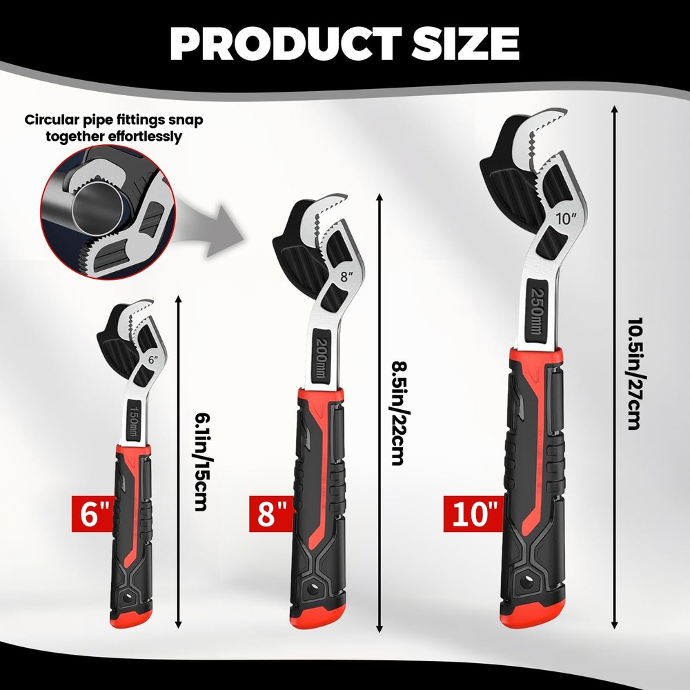 6” 8” 10” Multi-function Self-locking Pipe Wrench Set, Chromium Vanadium Stee...
