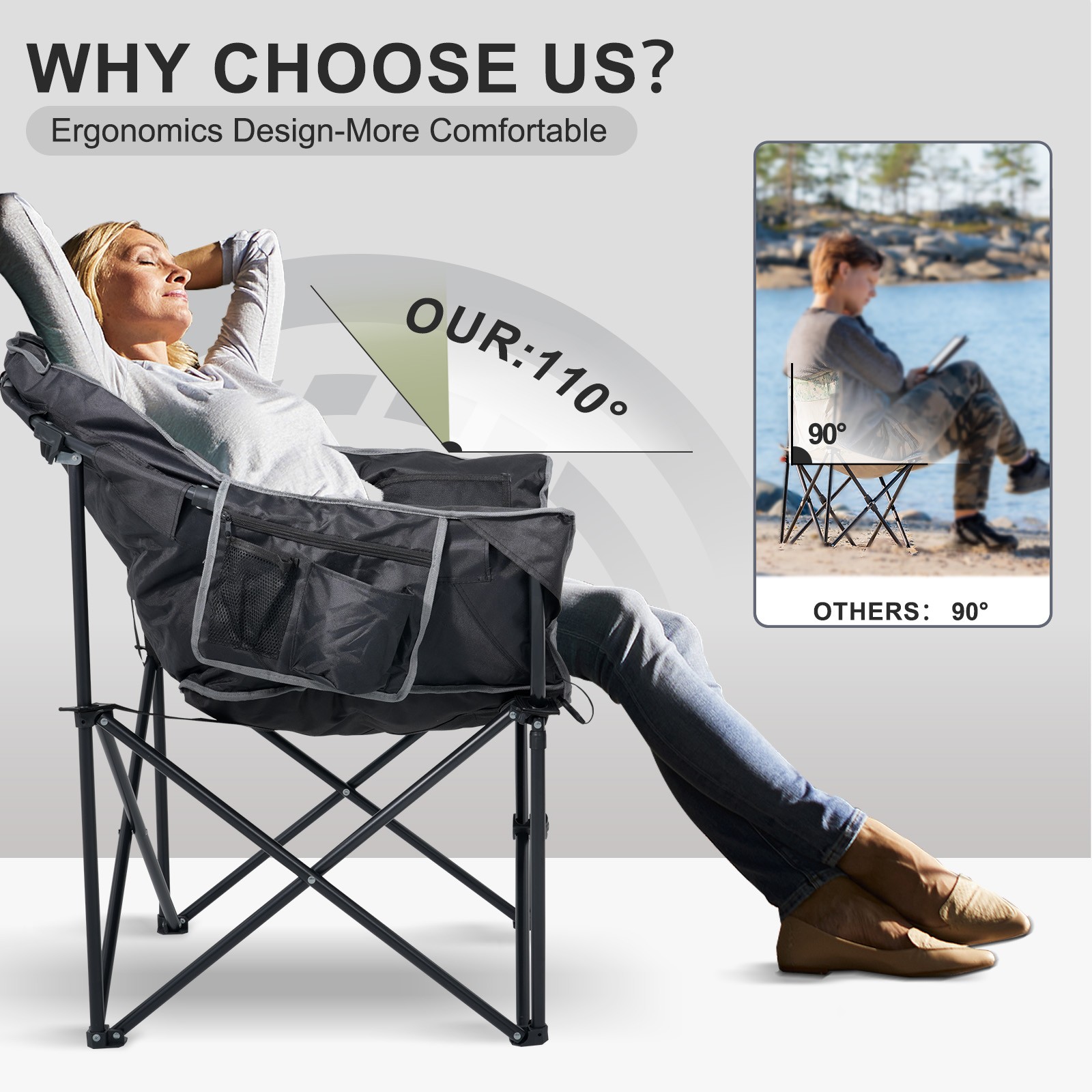 NAIZEA Heated Camping Chair Oversized Folding Chair Patio Lounge Chair 500 lb