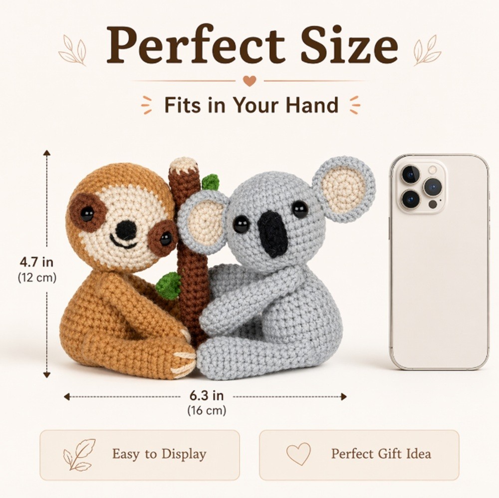 Sloth Koala Crochet Kit for Beginners Amigurumi DIY Set with Video Tutorial