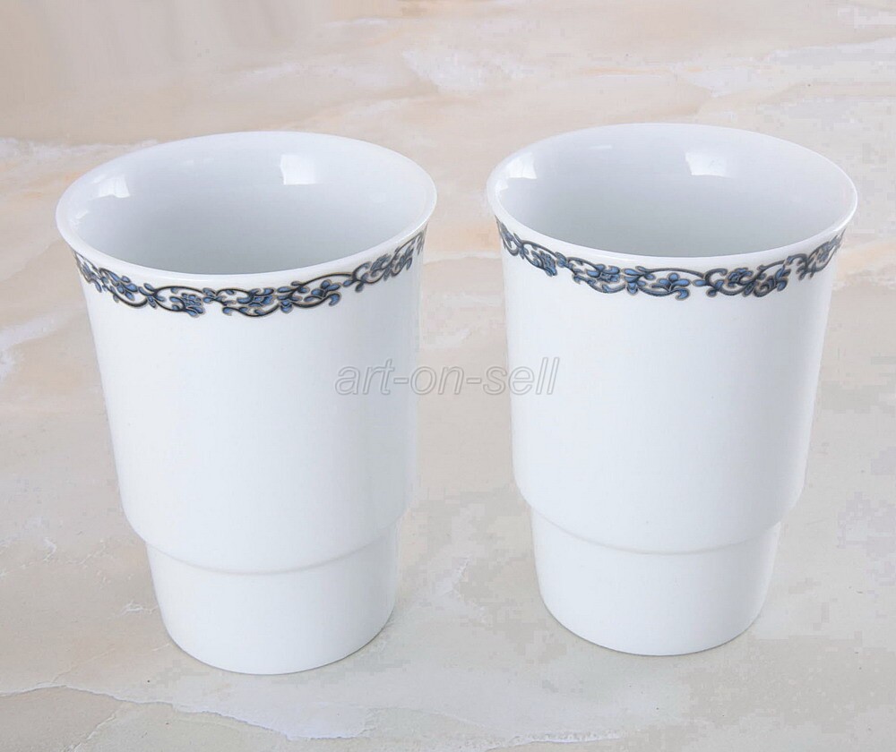 Polished Chrome Toothbrush Holder Double Ceramic Cups Holder Wall Mounted aba796