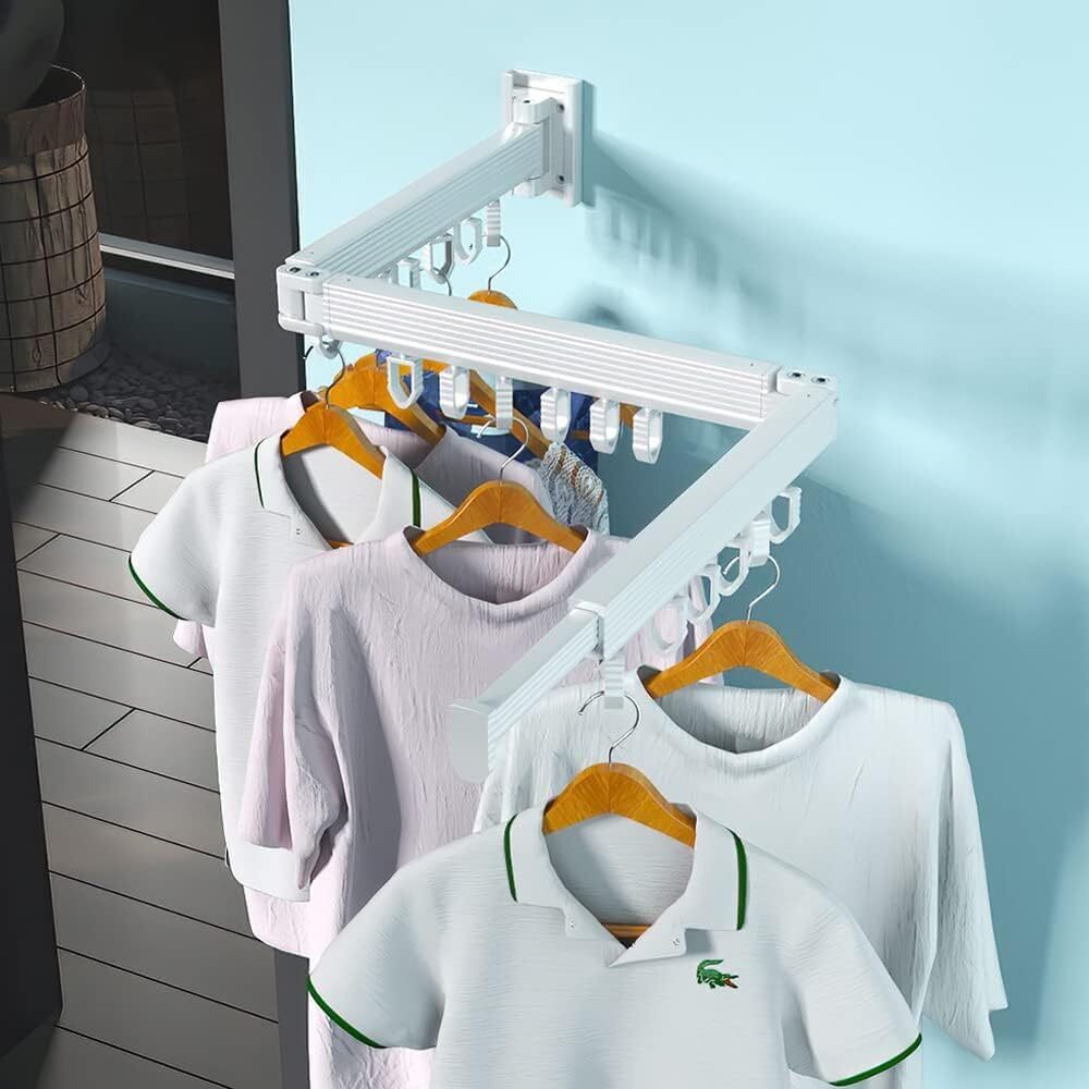 Wall Mounted Clothes Hanger Rack Retractable Clothes Drying Rack Space-Saving US