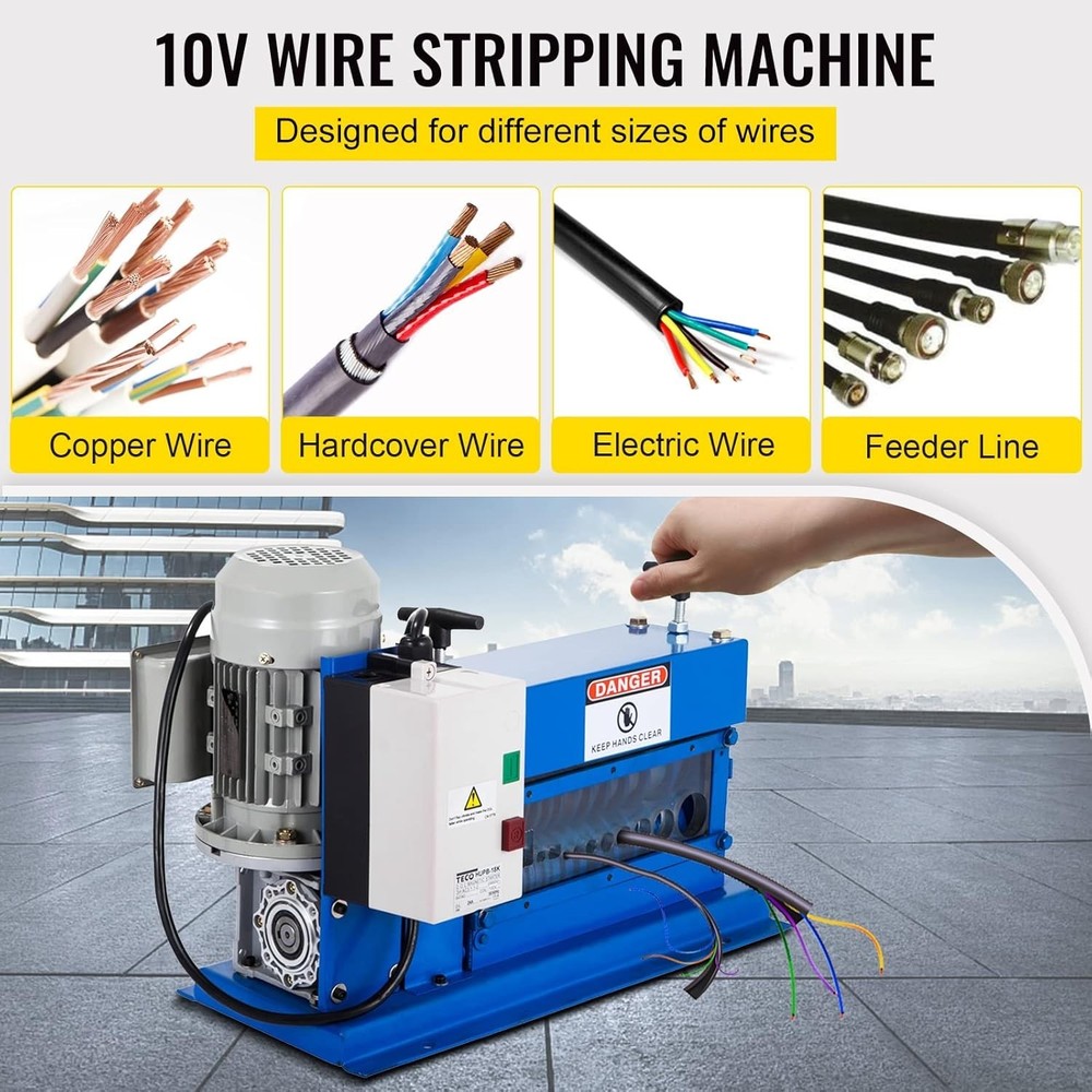 Cable Wire Stripping Machine 18 AWG - 1" OD Wire Range, Portable Powered Wire...