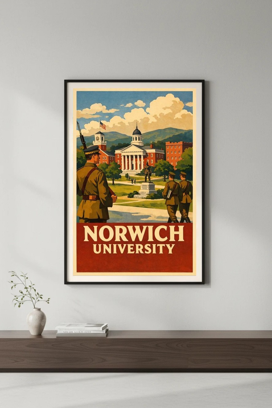 Norwich University Poster 🇺🇸 - 24x36” Vintage Home Decor