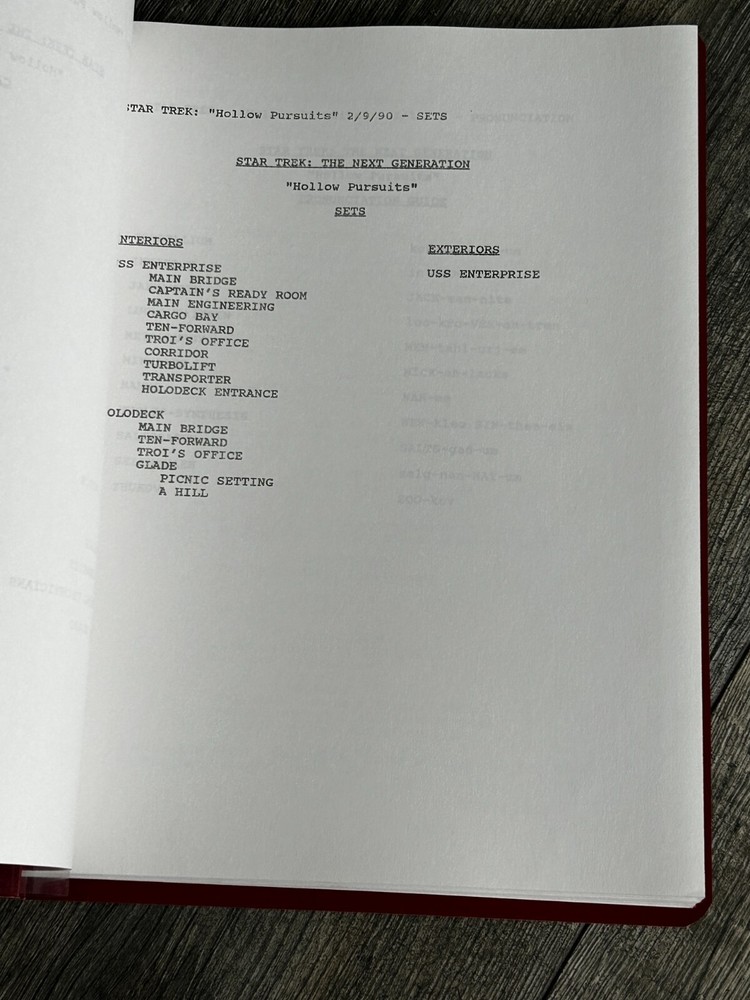 STAR TREK Script The Next Generation Hollow Pursuits Final Draft February 9 1990