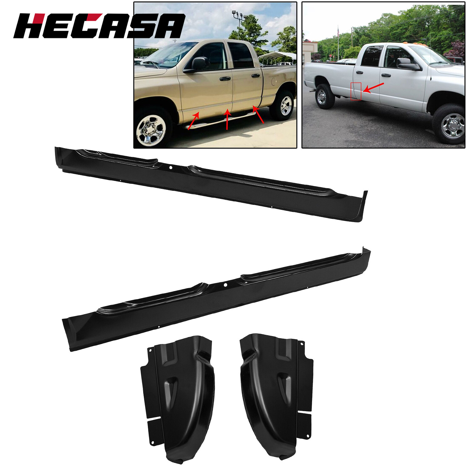 Pair Rocker Panels & Cab Corners For 2002-2008 Dodge Ram Quad Cab 1500 2500 3500