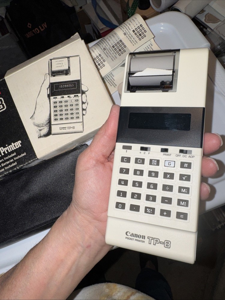 Vintage Canon TP-8 Pocket Printer Calculator Adding Machine Original Box, Clean!