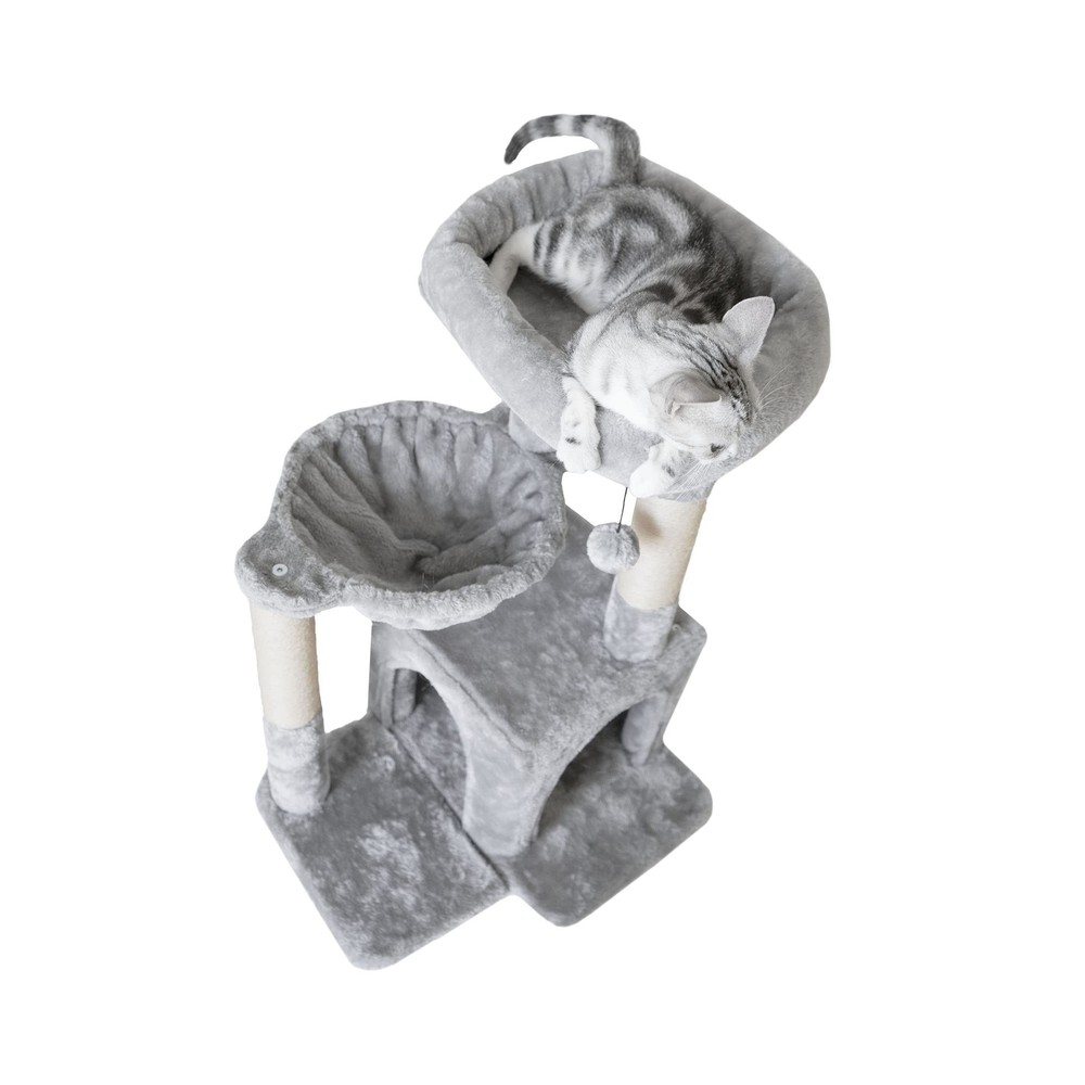 Cat Tree, Small Cat Tower with Sisal Scratching Post and Hammock Light Gray