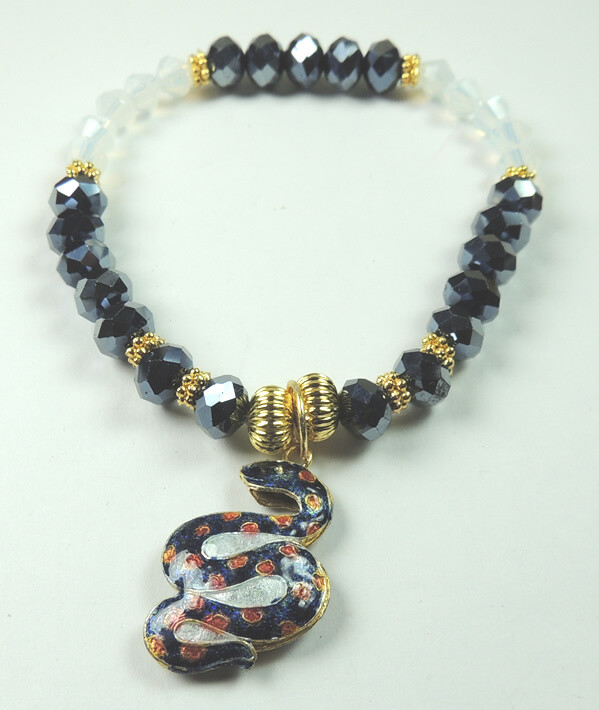 ARTISAN Crystal Stretch Bracelet with Cloisonne Serpent