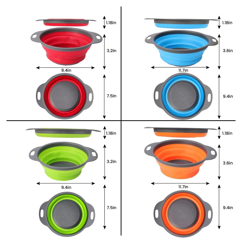 Collapsible Silicone Drain Basket (2-Pack)-space.Saving Foldable Colander & S...