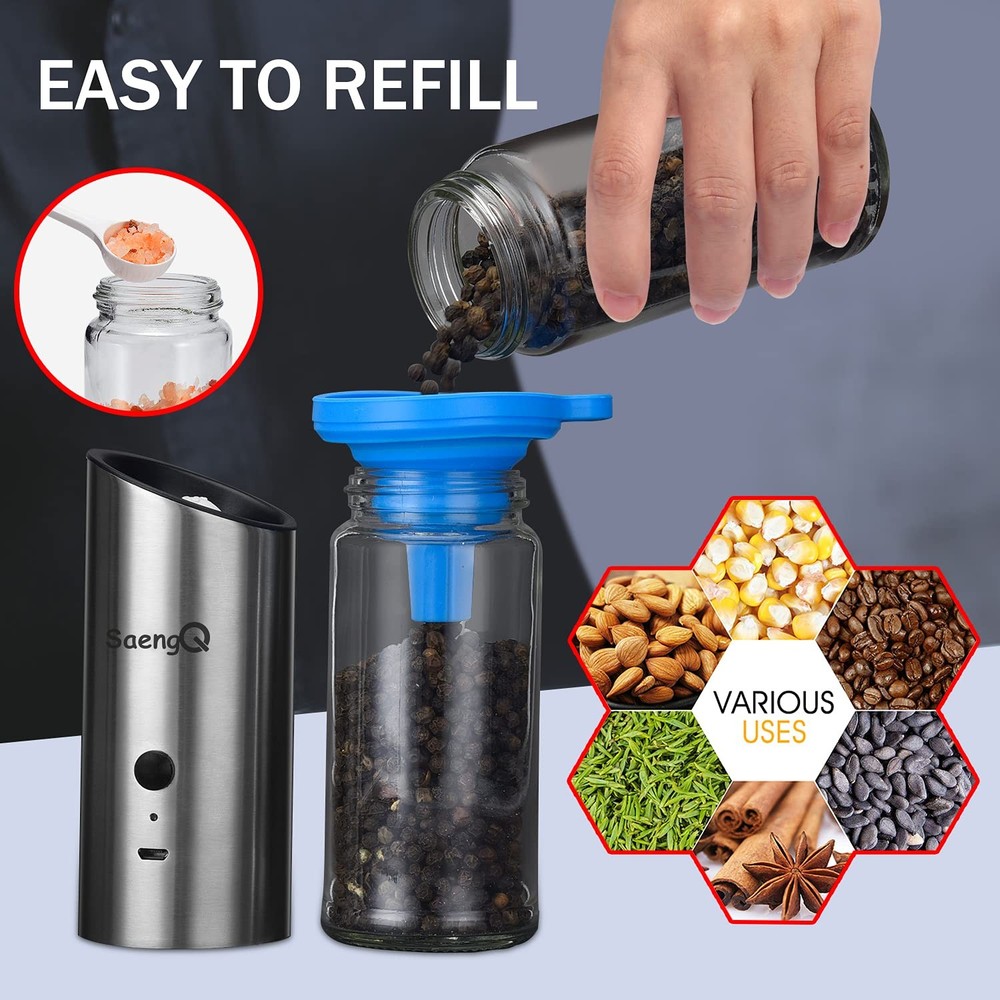 Salt and Pepper Grinders refillable 1 Pack,USB Rechargeable Kitchen Pepper Gr...