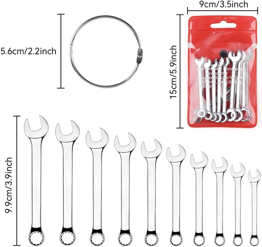 Mini Wrench Set Open End Combination Small Set, Silver