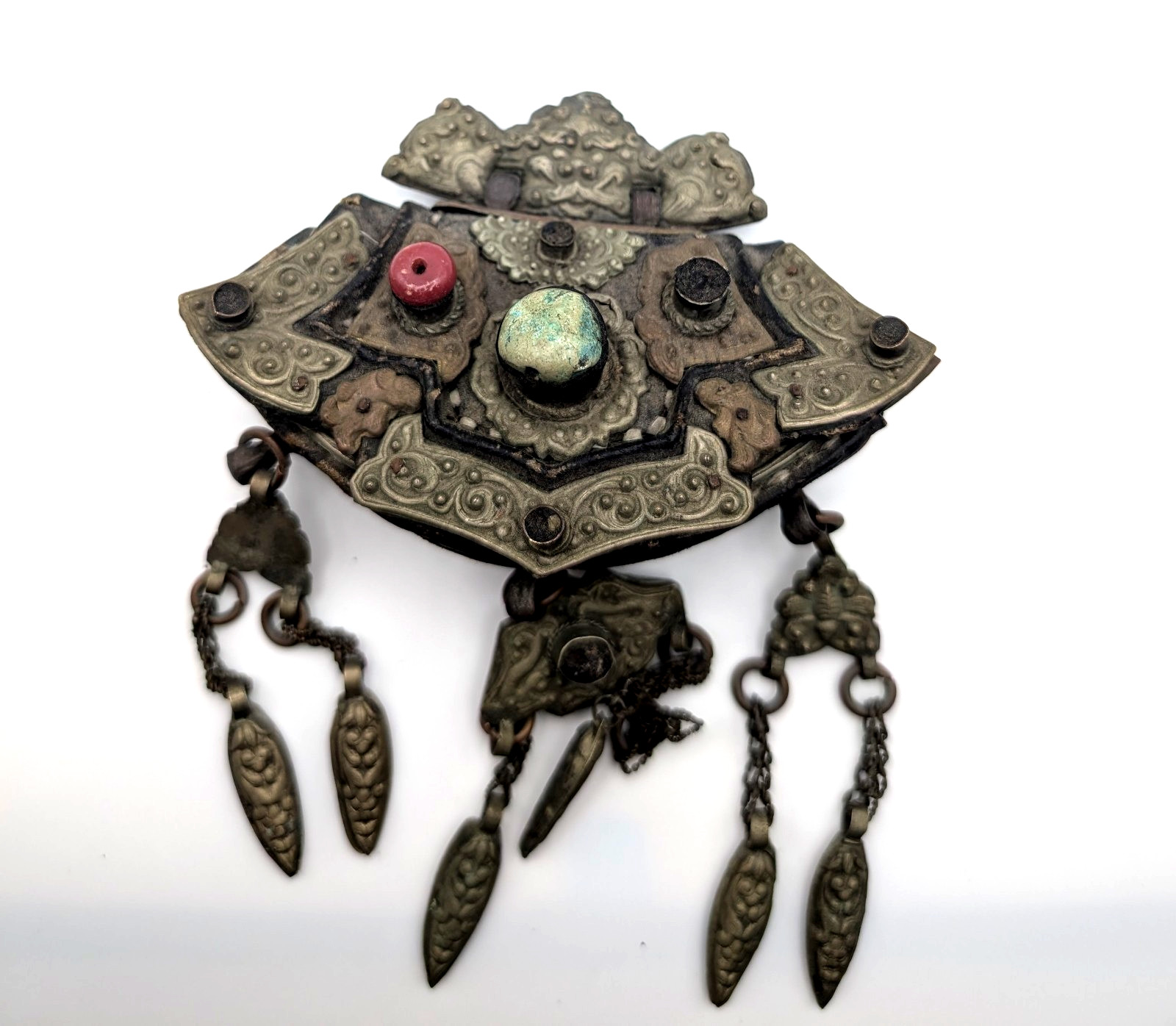 Antique 19thC Tibetan Chakmak Tinder Pouch & Matching Leather Belt Strap Set