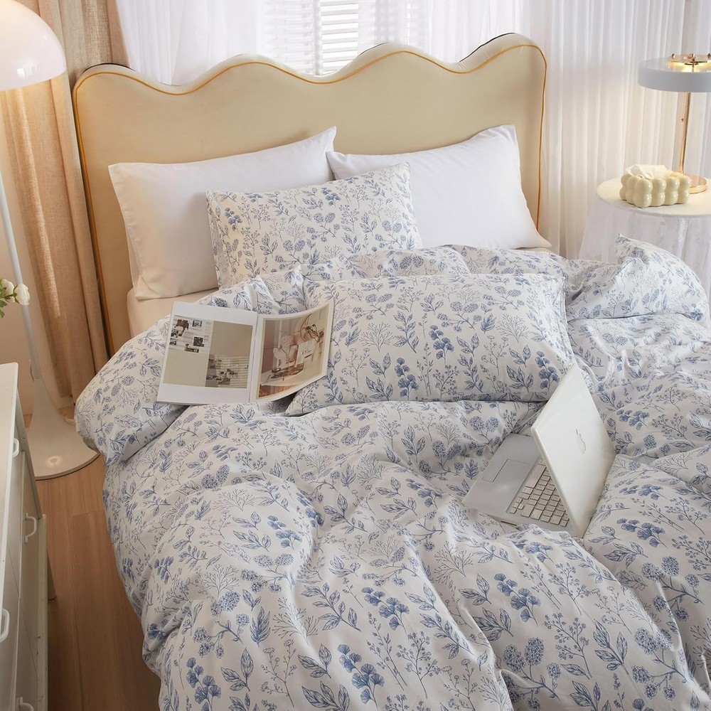 Blue Floral Down Comforter Set