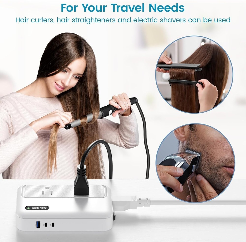Efficient 220V to 110V Converter for Hair Tools with Multi-Plug Adaptability
