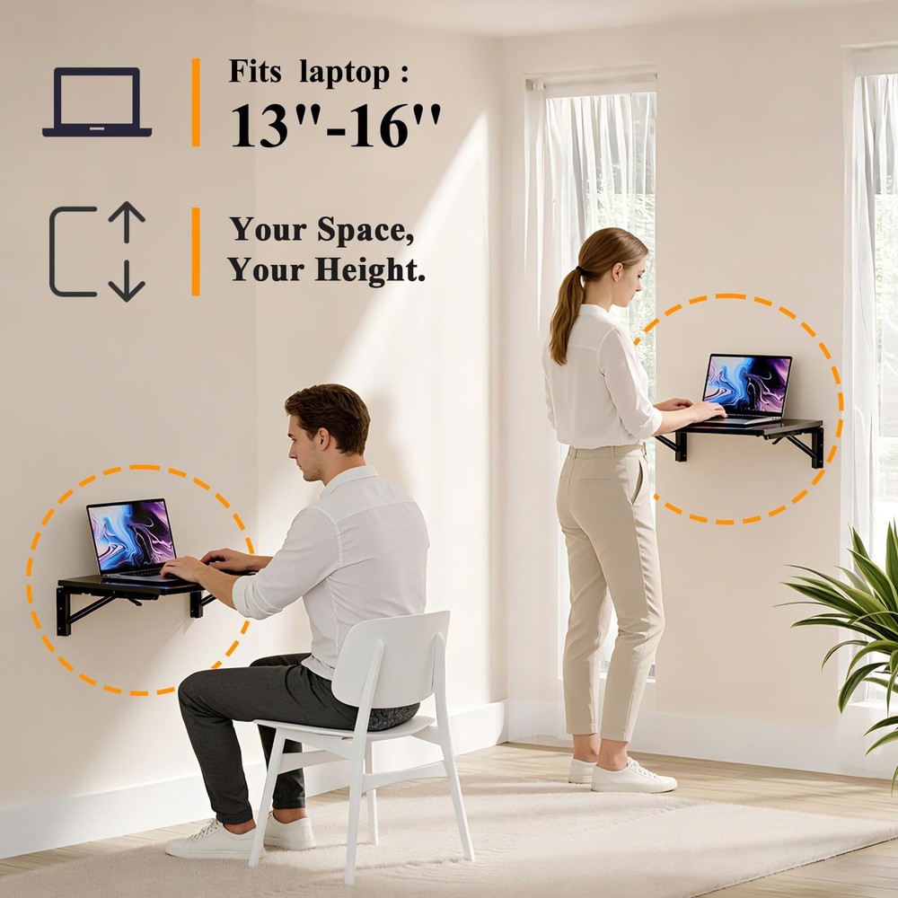 Floating Nightstand Shelf, Wall Folding Table Bedside Shelf for Small Space B...