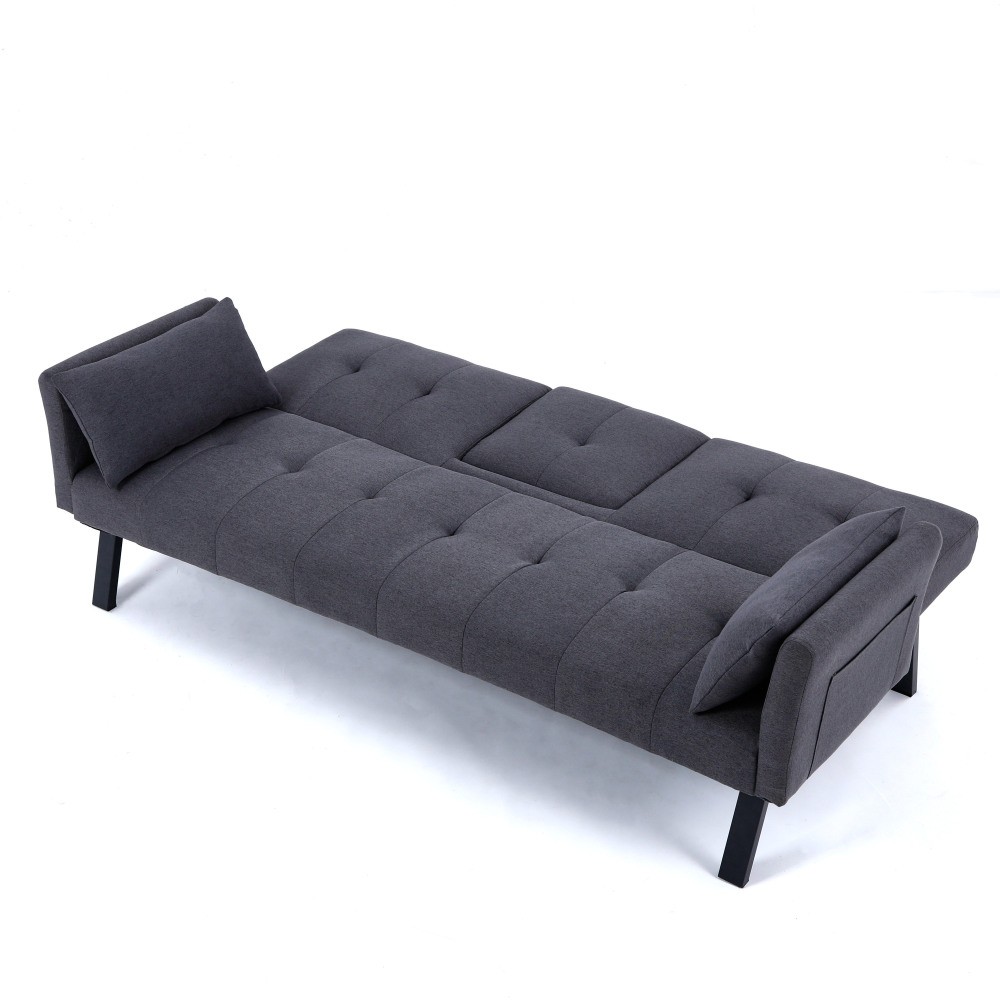 70-inch Multi-functional Cotton and Linen Sofa Bed, Foldable Side Storage