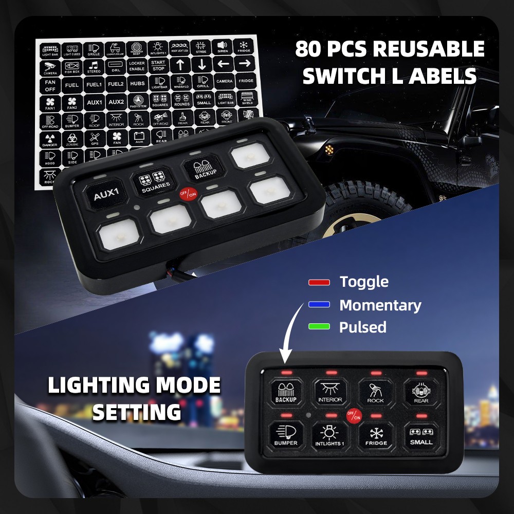 Universal 8 Gang Switch Panel On-Off LED Car Switch Panel Circuit Control 12/24V