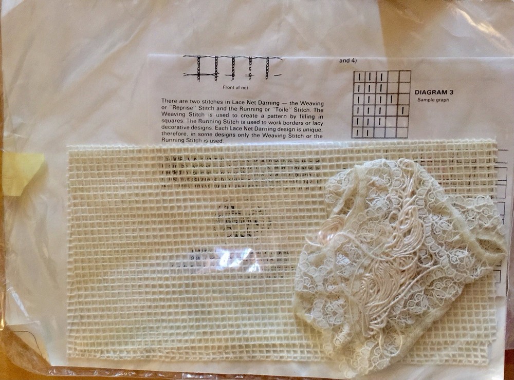 Lace Net Darning Embroidery Lot - Patterns Net and Kit
