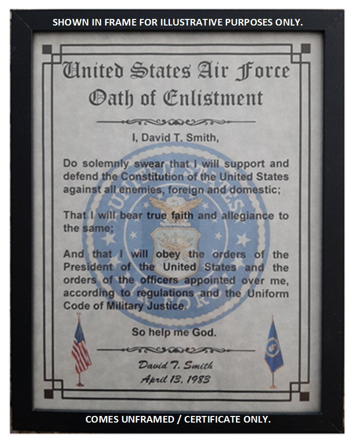 MC-NICE: AIR FORCE Oath of Enlistment Certificate Name & Date PERSONALIZED