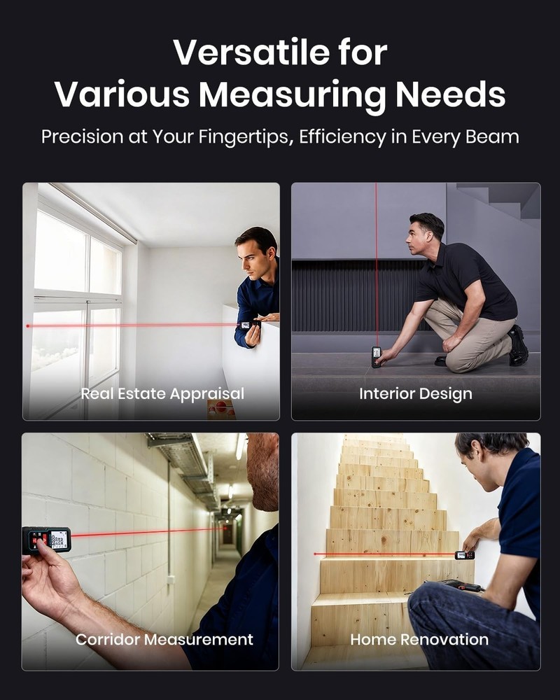 Laser Measure Device, 229ft Accuracy, 2mm, LCD Backlit