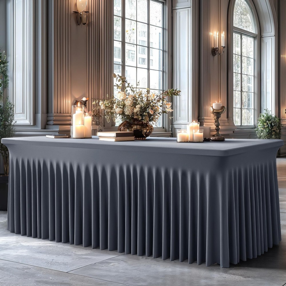 2 Packs Grey Spandex Tableclothes for 8 Foot Rectangle Table, Spandex Table C...