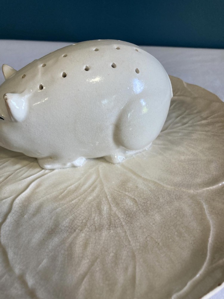 Vintage Ceramic Pig Canapé Holder on Leaf Dish