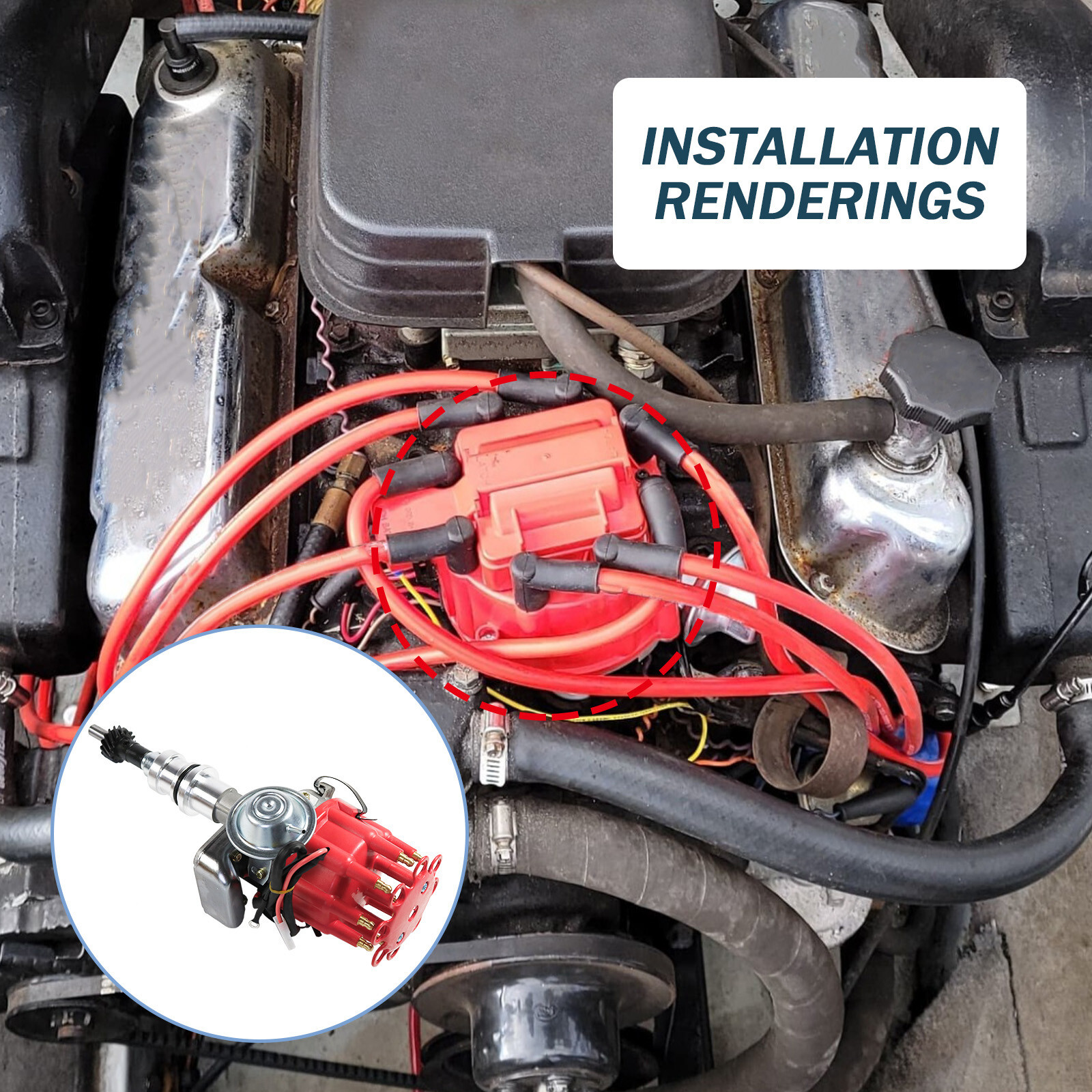 FOR SMALL BLOCK FORD 289-302 Small HEI Distributor + 45K Coil +SPARK PLUG WIRES