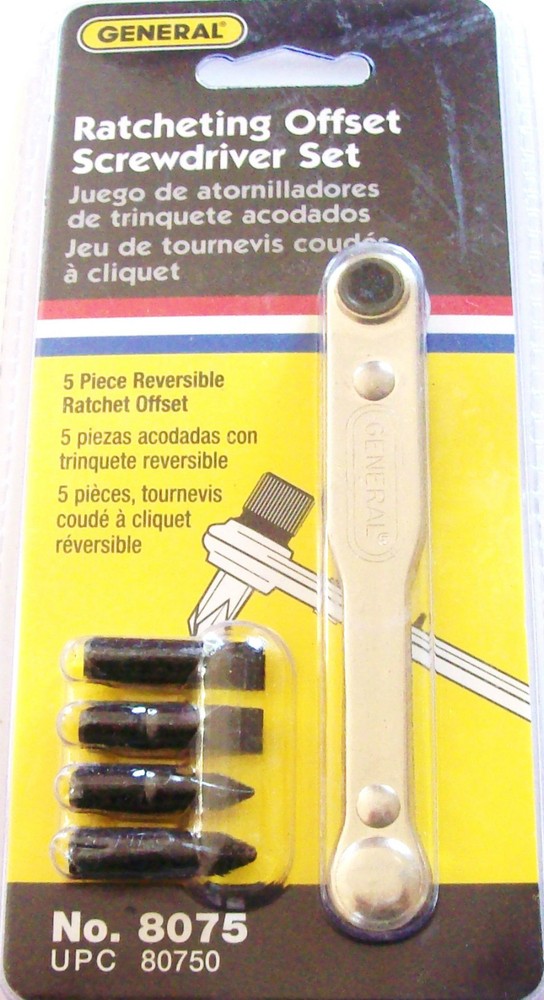 5pc GENERAL TOOLS RATCHETING OFFSET SCREWDRIVER SET 8075 RATCHET BITS PRECISION
