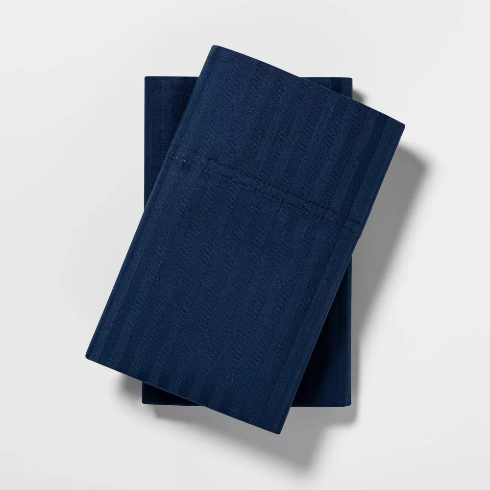 King 400 Thread Count Damask Solid Pillowcase Set Indigo - Threshold
