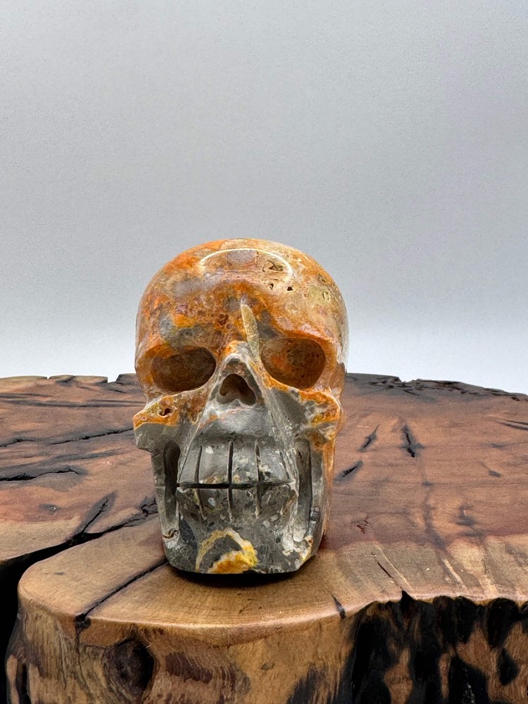 Bumble Bee Jasper Hand Carved Skull 2.5"